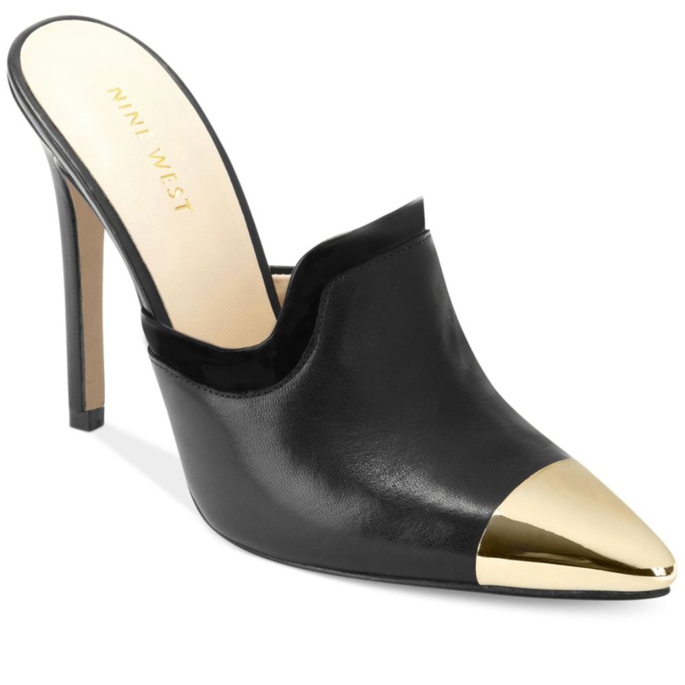 Nine West Black/Gold Mule Heels